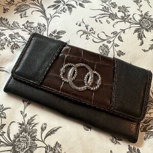 Brighton Black Leather Croc Embossed Wallet Clutch Organizer Silver Hardware